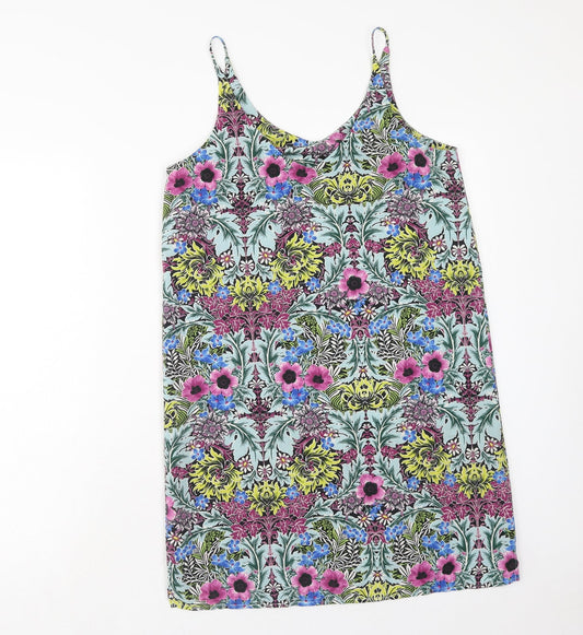 Topshop Womens Multicoloured Floral Viscose Tank Dress Size 8 V-Neck Pullover