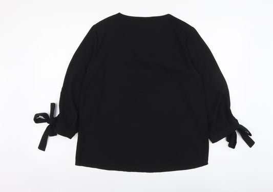 SheIn Womens Black Polyester Basic Blouse Size M V-Neck - Sleeve Tie Detail
