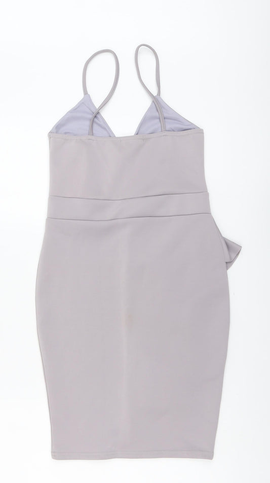 Boohoo Womens Grey Polyester Bodycon Size 10 V-Neck Pullover