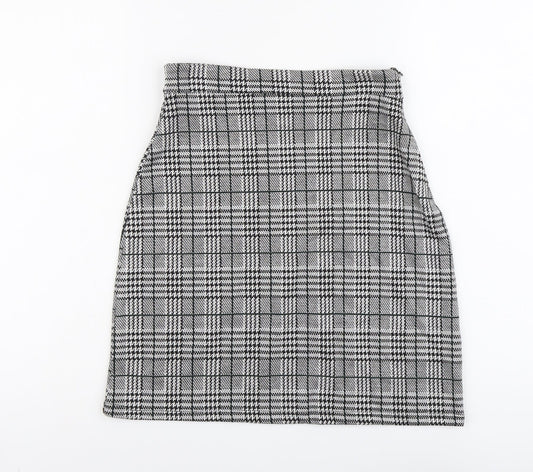 George Womens Black Plaid Polyester Straight & Pencil Skirt Size 8 Zip