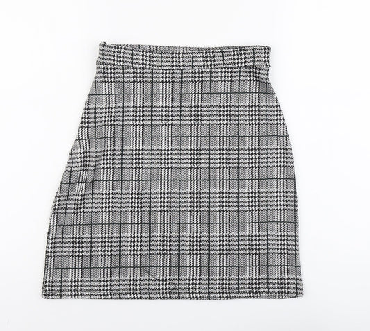 George Womens Black Plaid Polyester Straight & Pencil Skirt Size 8 Zip