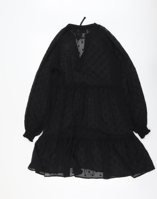 Stradivarius Womens Black Polka Dot Polyester Trapeze & Swing Size S V-Neck Tie