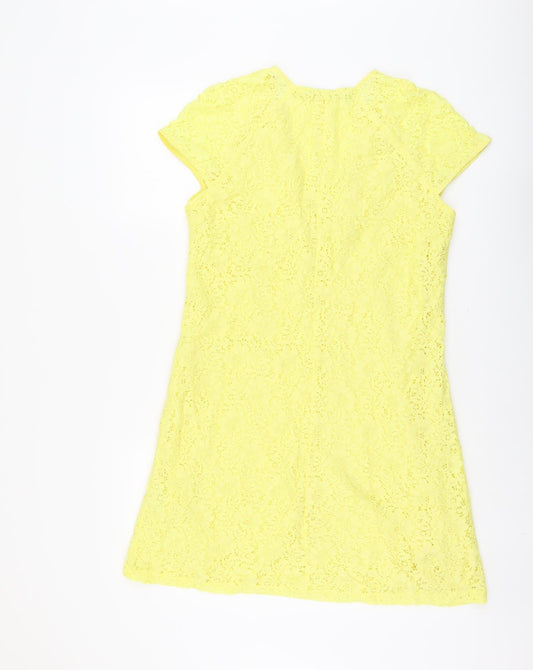 Zara Womens Yellow Geometric Polyamide A-Line Size M V-Neck Pullover