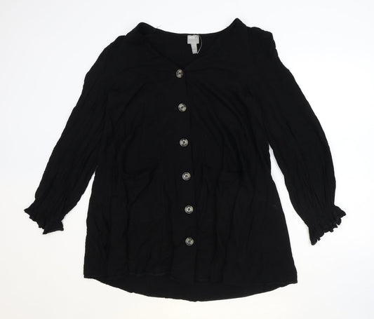 ASOS Womens Black Viscose Trapeze & Swing Size 10 V-Neck Button