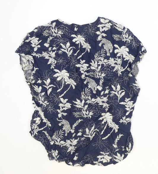 Primark Womens Blue Geometric Viscose Basic Blouse Size 12 V-Neck