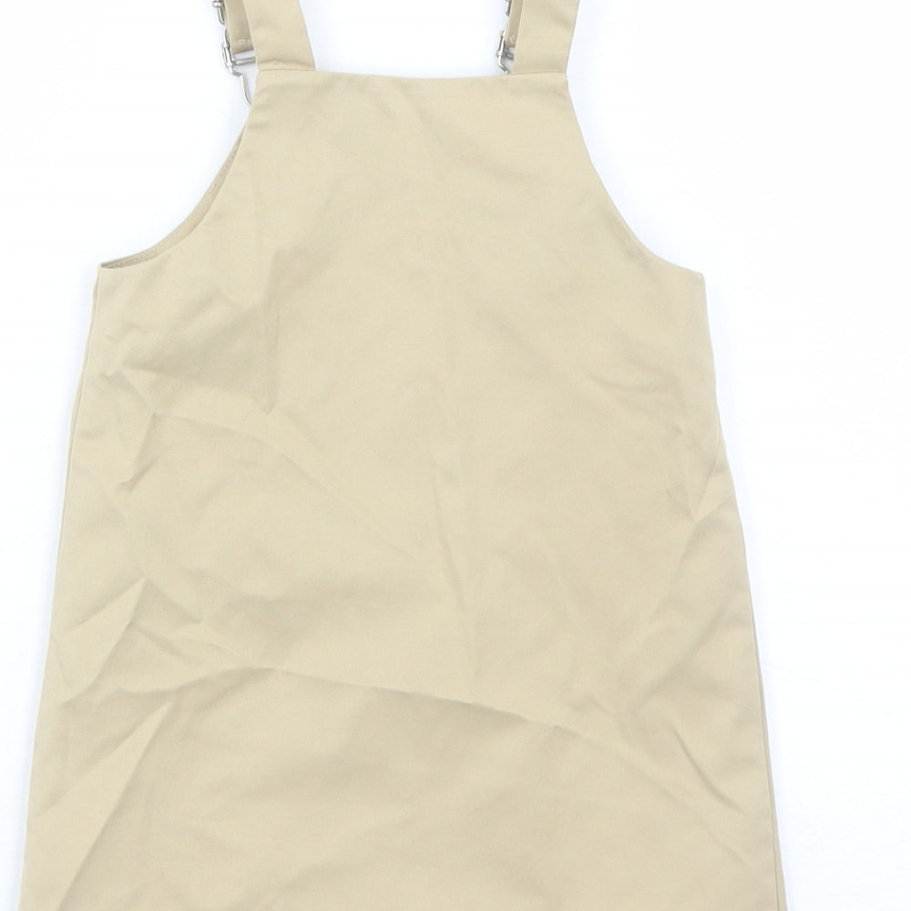 Little Wisdom Wears Girls Beige Polyester Pinafore/Dungaree Dress Size 3 Years Square Neck Buckle