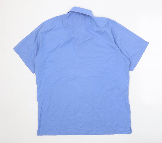 Mens UK Size L DnD Blue Button-Up Short Sleeve Casual Shirt