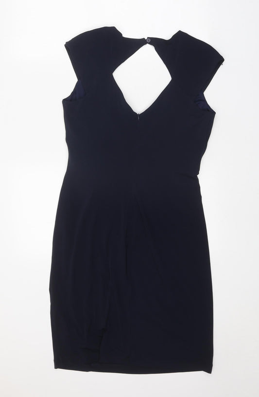 M&Co Womens Blue Polyester A-Line Size 12 V-Neck Zip