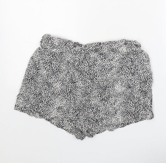 Primark Womens White Animal Print Viscose Bermuda Shorts Size 8 Regular Tie