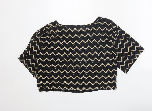 Womens UK Size S Staring at Stars Black Cropped T-Shirt