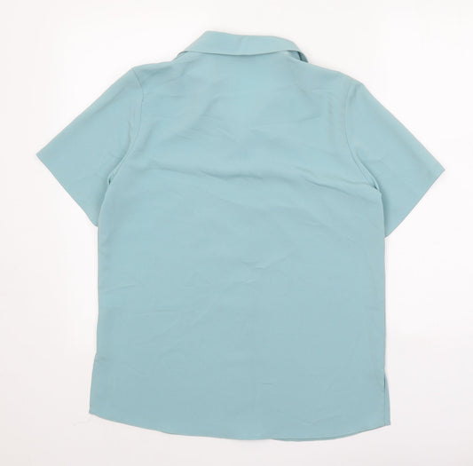 EWM Womens Blue Polyester Basic Button-Up Size 10 Collared