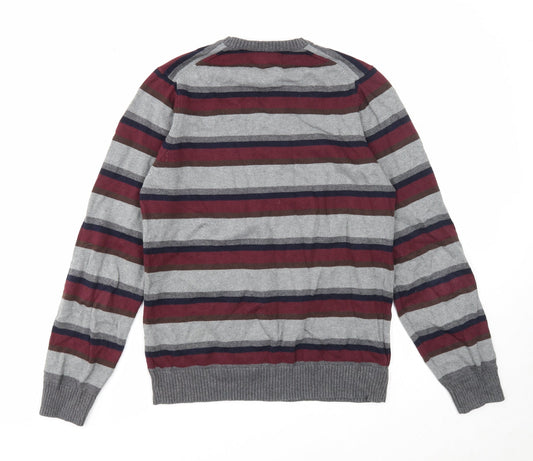 Marks and Spencer Mens Multicoloured V-Neck Striped Cotton Pullover Jumper Size S Long Sleeve