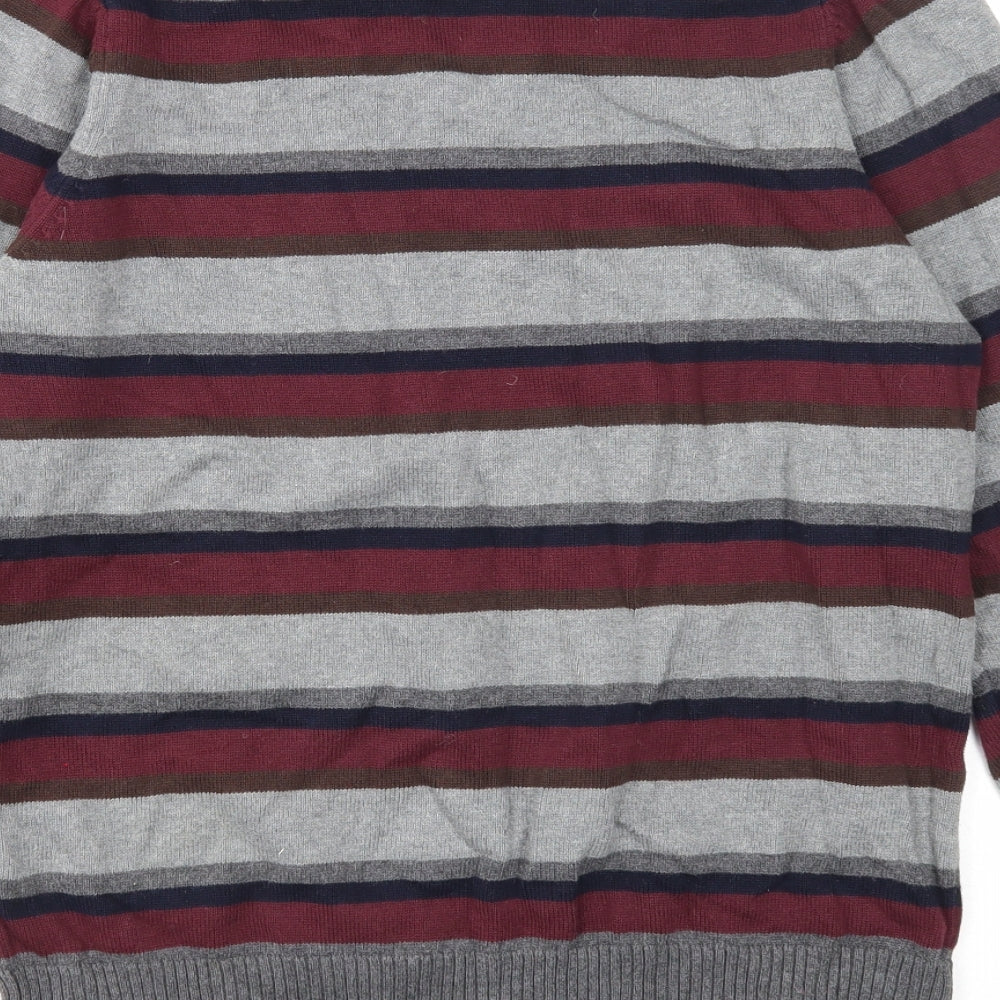 Marks and Spencer Mens Multicoloured V-Neck Striped Cotton Pullover Jumper Size S Long Sleeve