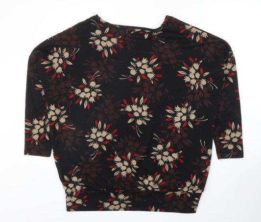 Apricot Womens Black Round Neck Floral Polyester Pullover Jumper Size 12