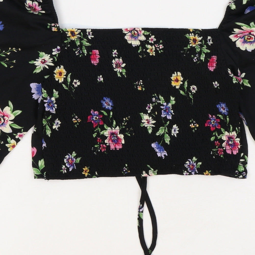 Womens UK Size M Preworn Black Cropped Blouse