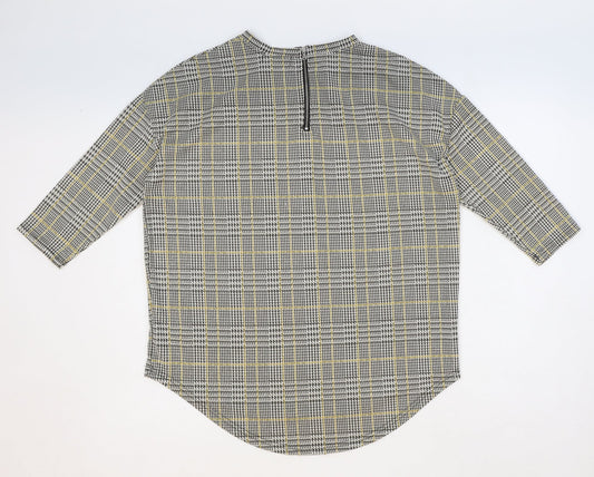 Primark Womens Yellow Plaid Polyester Basic Blouse Size S Round Neck