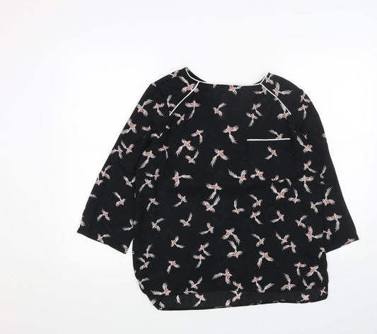 Primark Womens Black Geometric Polyester Basic Blouse Size 12 Boat Neck - Bird Print