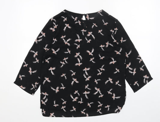 Primark Womens Black Geometric Polyester Basic Blouse Size 12 Boat Neck - Bird Print