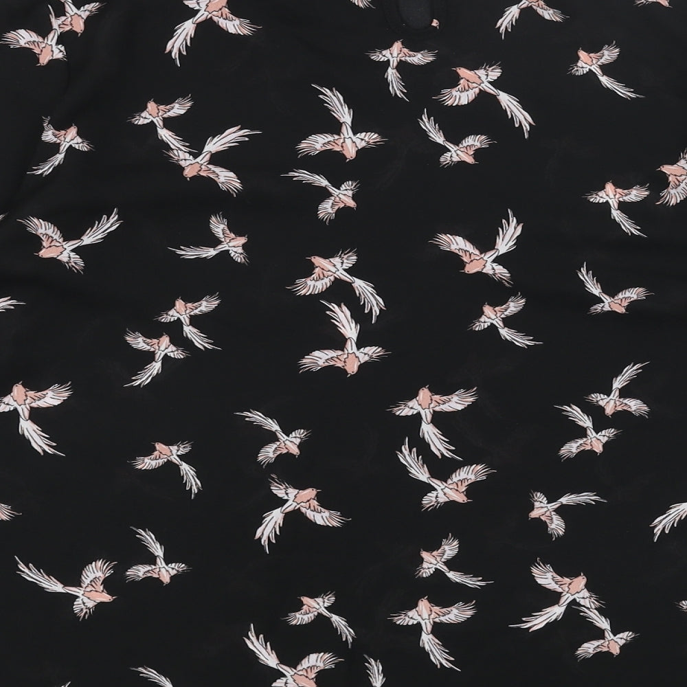 Primark Womens Black Geometric Polyester Basic Blouse Size 12 Boat Neck - Bird Print