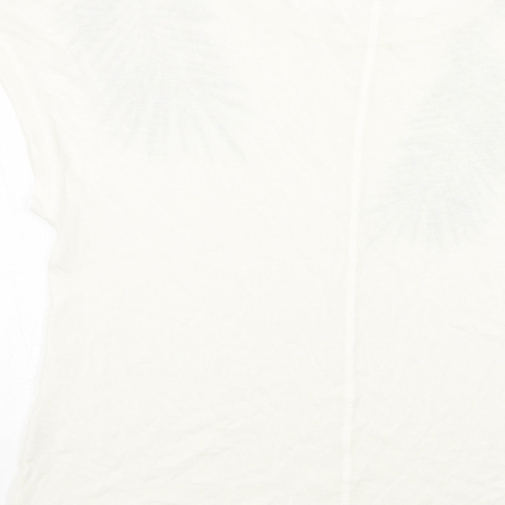 b.young Womens White Cotton Basic T-Shirt Size M Scoop Neck - Leaf Print