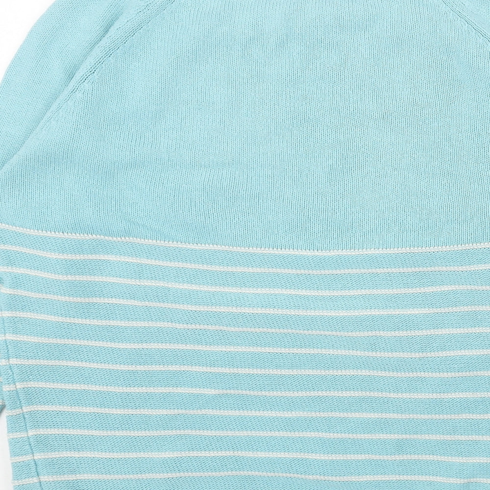 Cotton Traders Womens Blue Round Neck Striped Cotton Pullover Jumper Size 10 - Flower Pattern Size 10-12