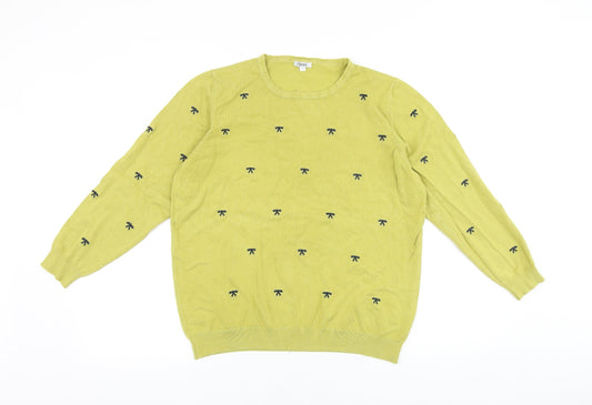 Womens UK Size L Text Green Pullover Jumper