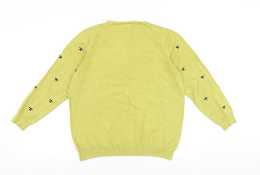 Womens UK Size L Text Green Pullover Jumper