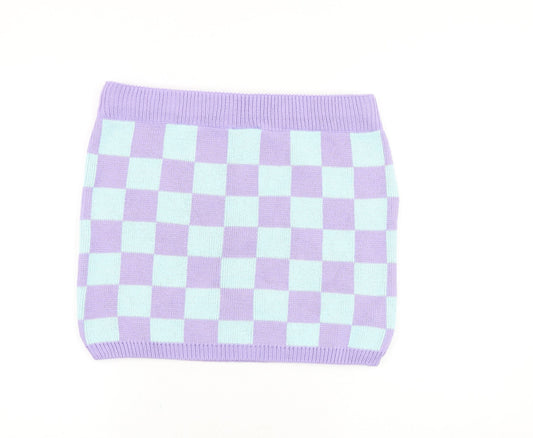 COLLUSION Womens Purple Check Acrylic Bandage Skirt Size 34 in