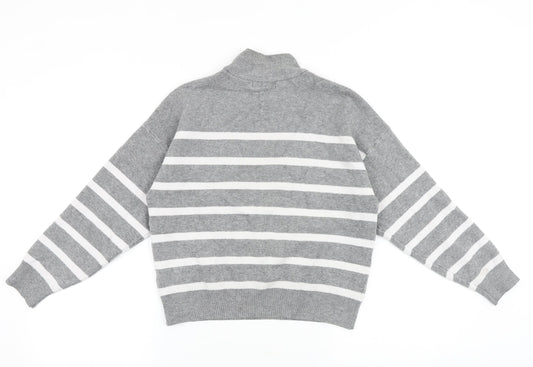 Primark Womens Grey High Neck Striped Viscose Pullover Jumper Size S