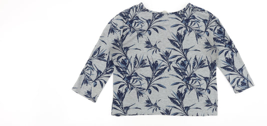 George Womens Grey Floral Polyester Cropped Blouse Size 10 Boat Neck