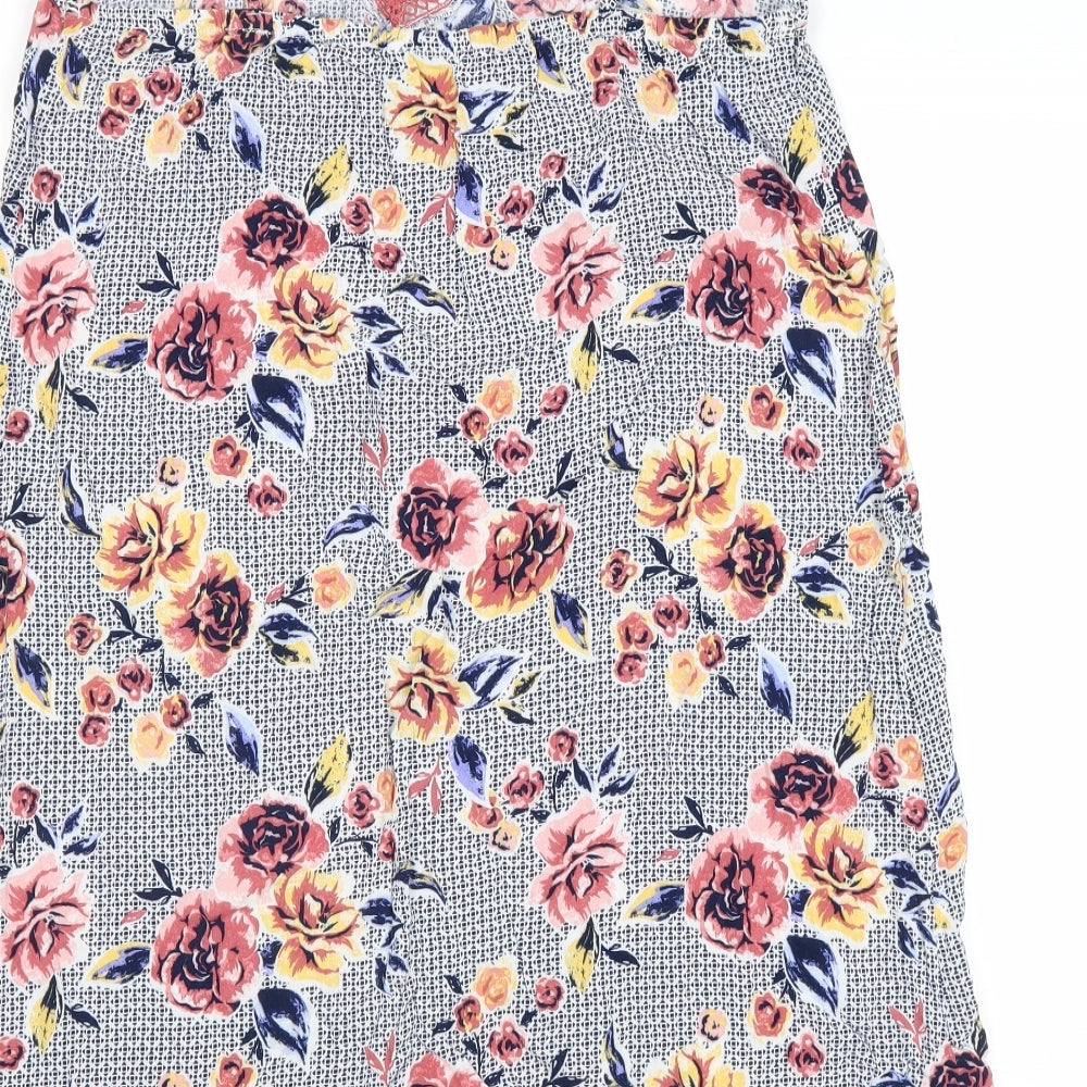 TU Womens Grey Floral Viscose Tank Dress Size 12 V-Neck Pullover