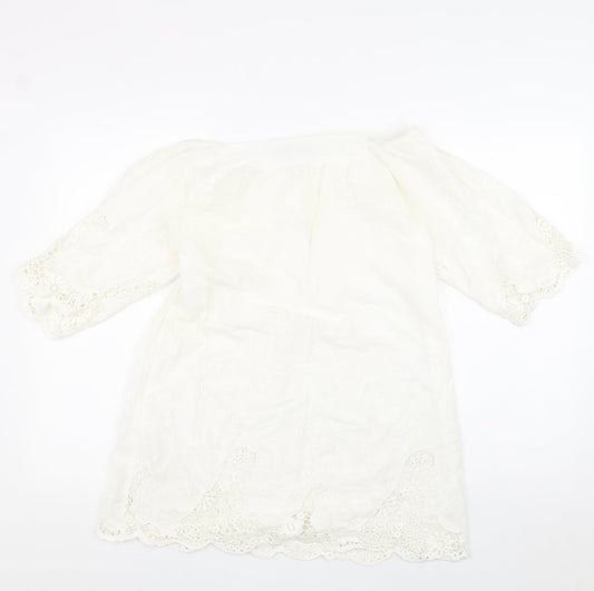 Boohoo Womens White 100% Cotton Shift Size 10 Off the Shoulder Pullover