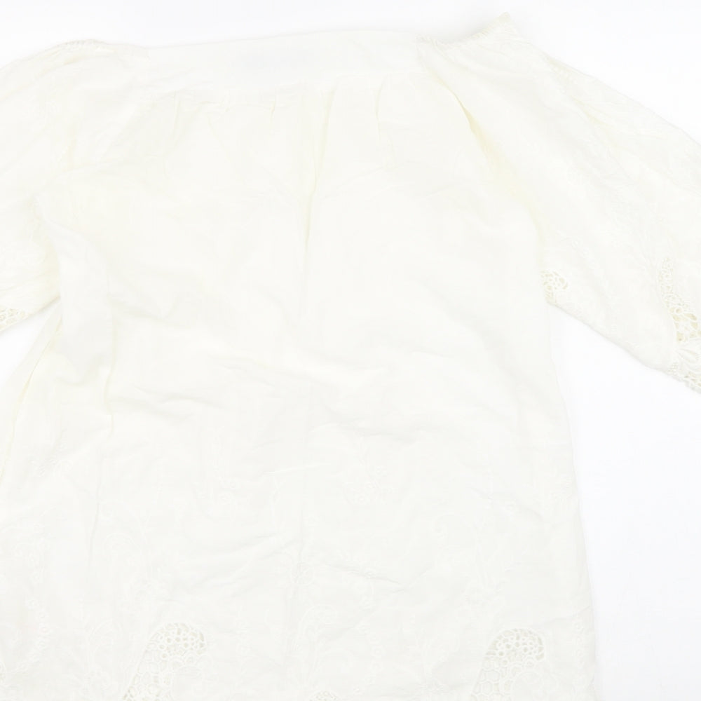 Boohoo Womens White 100% Cotton Shift Size 10 Off the Shoulder Pullover