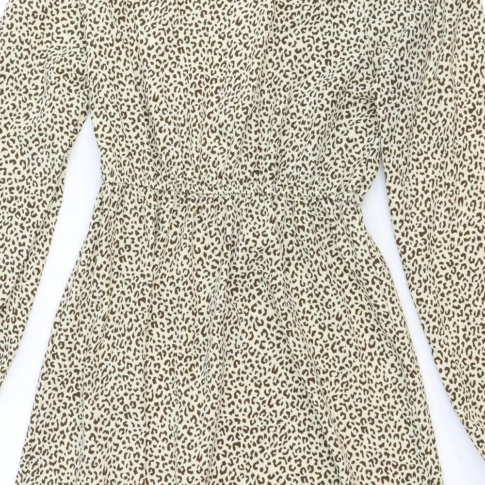 SheIn Womens Brown Animal Print Viscose A-Line Size S Round Neck Button - Leopard Pattern