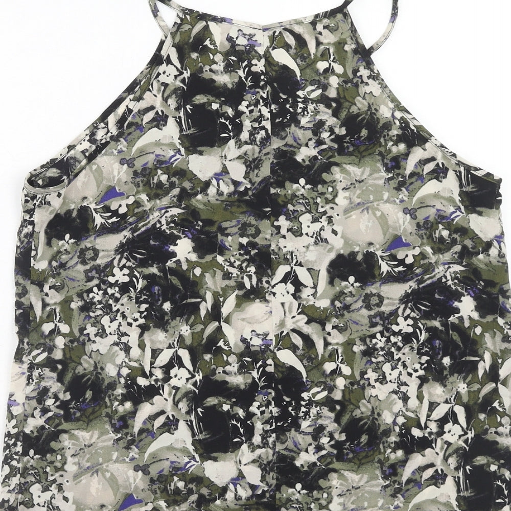 Miss Selfridge Womens Green Geometric Polyester Basic Tank Size 12 Round Neck