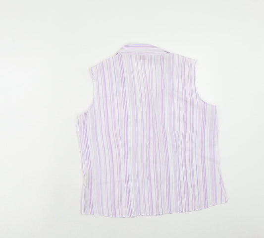 Bonmarché Womens Purple Striped Viscose Basic Tank Size 12 Collared
