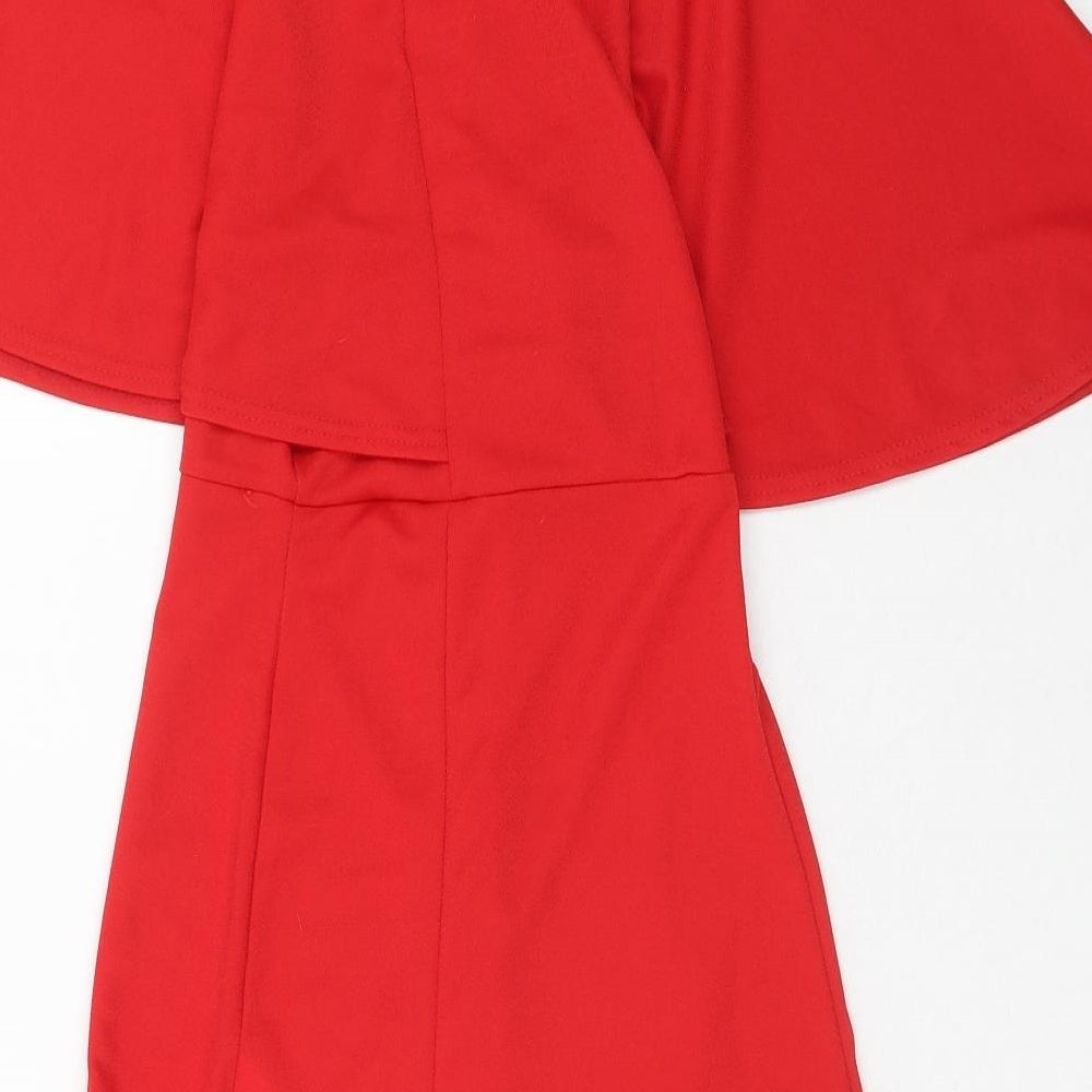 Lasula Womens Red Polyester A-Line Size 8 Round Neck Pullover