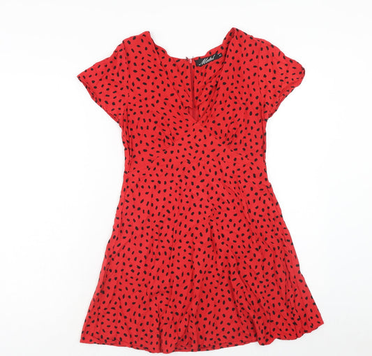 Motel Womens Red Geometric Viscose A-Line Size XS V-Neck Zip