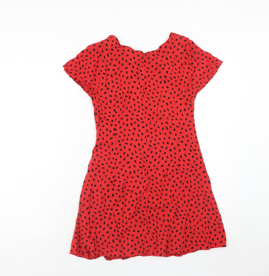 Motel Womens Red Geometric Viscose A-Line Size XS V-Neck Zip