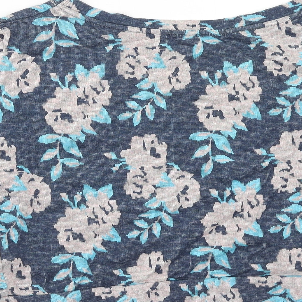 George Womens Blue Floral Cotton Basic T-Shirt Size 12 Scoop Neck