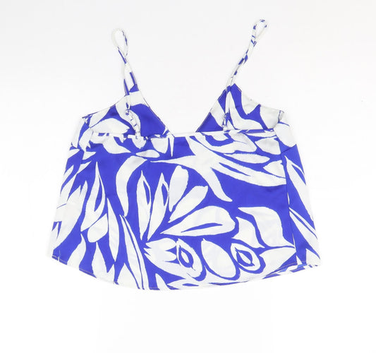 Primark Womens Blue Geometric Polyester Basic Tank Size S V-Neck