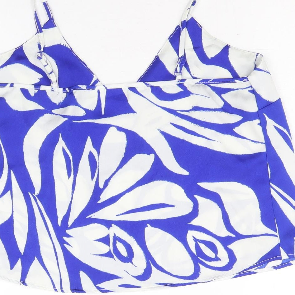 Primark Womens Blue Geometric Polyester Basic Tank Size S V-Neck