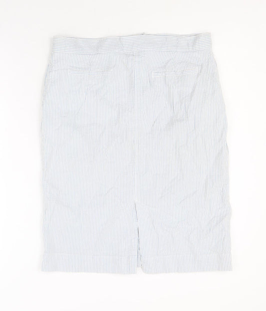Bonmarché Womens Blue Striped Cotton Straight & Pencil Skirt Size 12 Zip