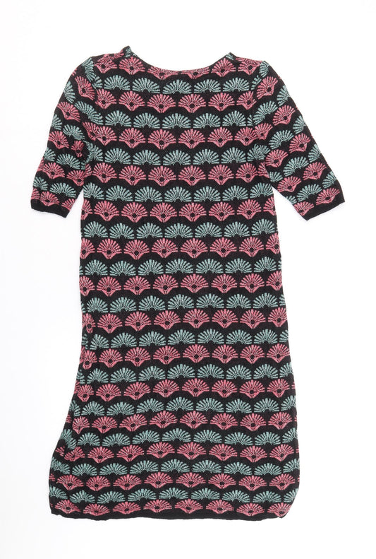 George Womens Black Geometric Viscose A-Line Size 12 Round Neck Pullover