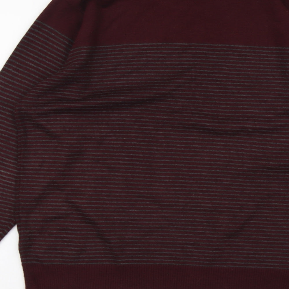 Cedar Wood State Mens Red Round Neck Striped Acrylic Pullover Jumper Size L Long Sleeve