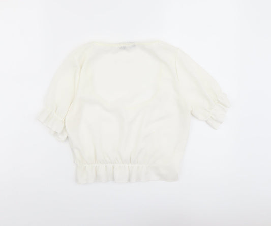 Womens UK Size 4 PRETTYLITTLETHING Ivory Cropped Blouse