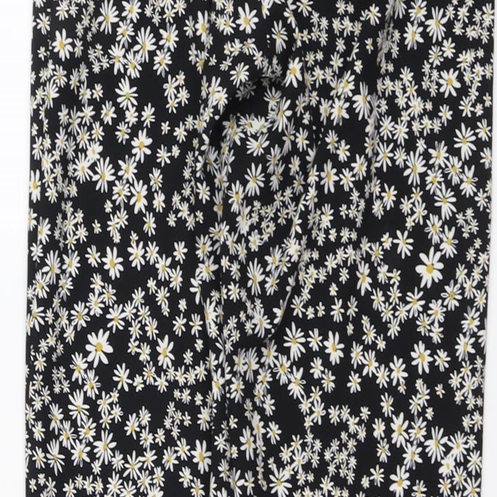 Only Womens Black Floral Polyester Trousers Size 8 L29 in Regular Zip