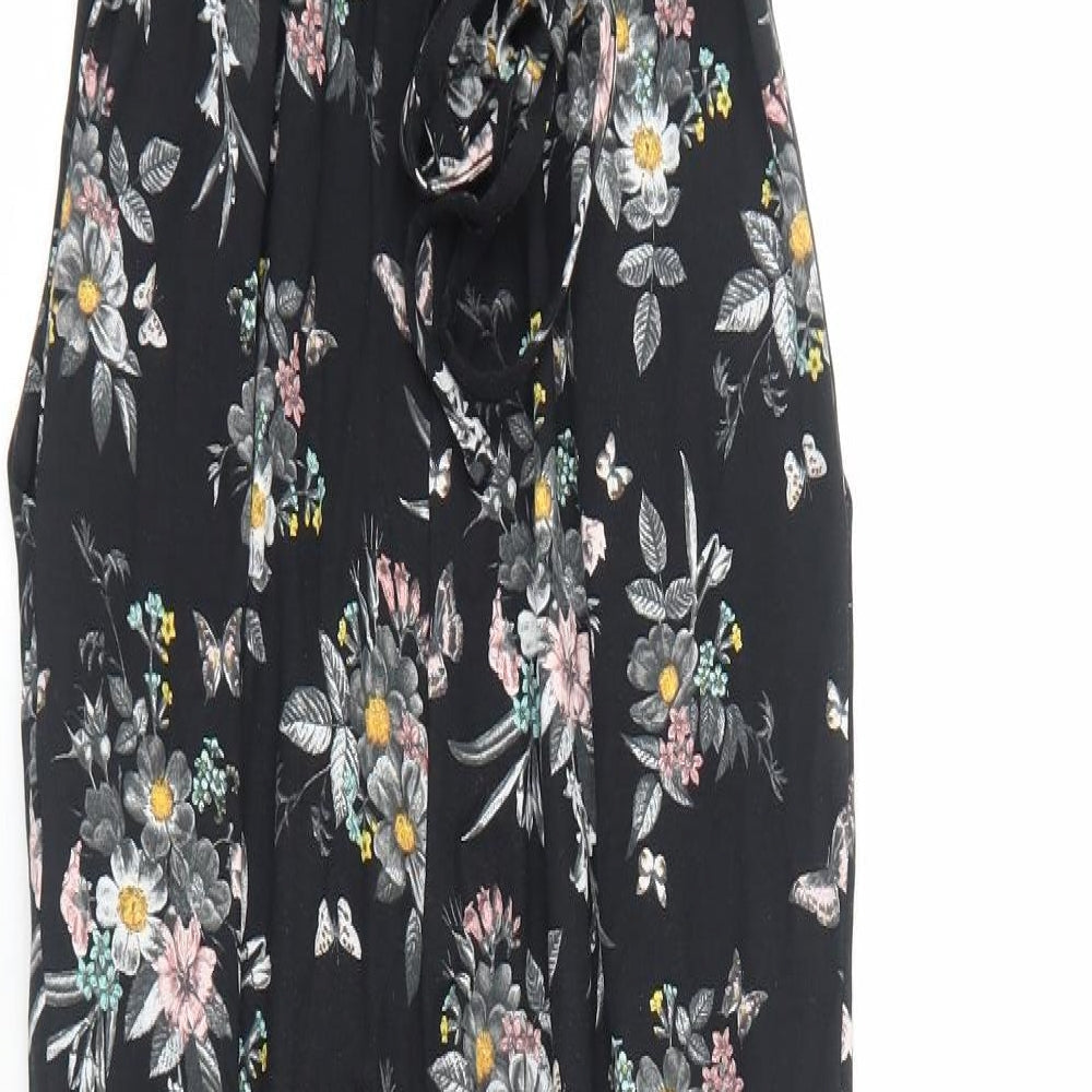 Oasis Womens Black Floral Viscose Jumpsuit One-Piece Size XS Pullover - Cold Shoulder