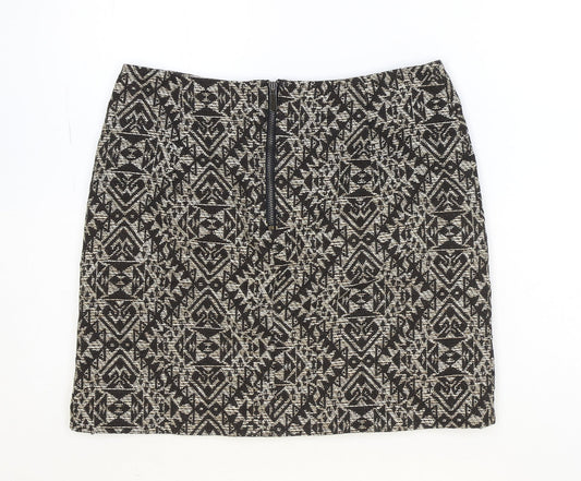 Marks and Spencer Womens Brown Geometric Cotton Straight & Pencil Skirt Size 10 Zip