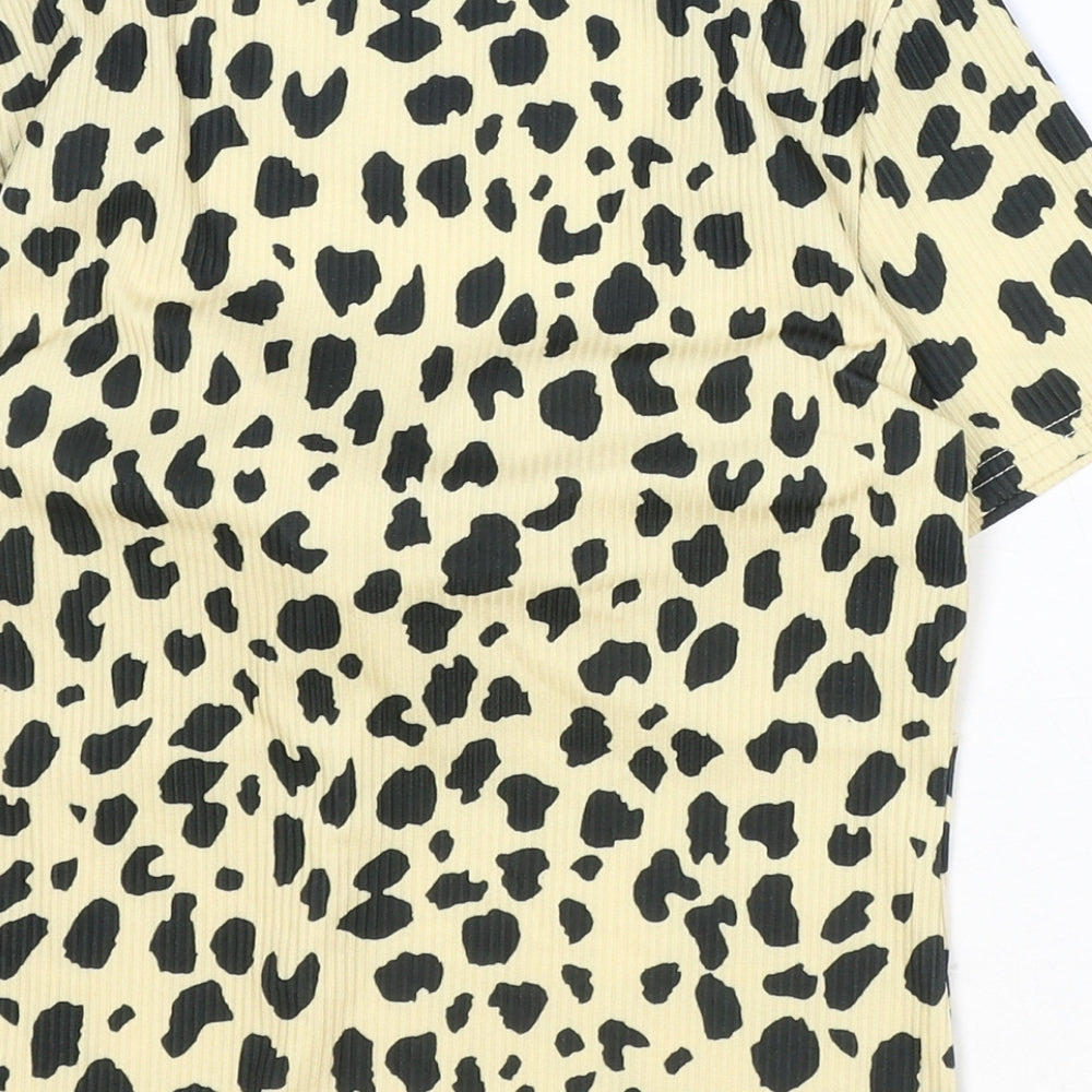 Miss Selfridge Womens Beige Animal Print Polyester Basic T-Shirt Size 8 V-Neck